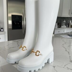 Gucci White Winter Rain Boots with Gold Accents